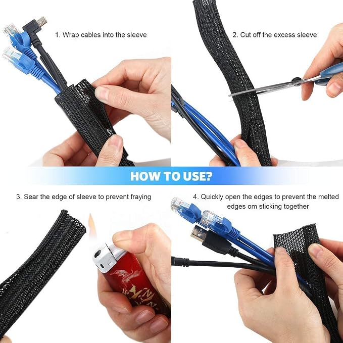 AGPTEK Cable Sleeve, 6.6ft - 2/3 inch Cable Management Cord Hider, Black | Desk Cord Cover Organizer Wire Hider for Office Computer TV Wire Loom Tubing Pet-Proof Cord Protector from Cat Dog Chewing