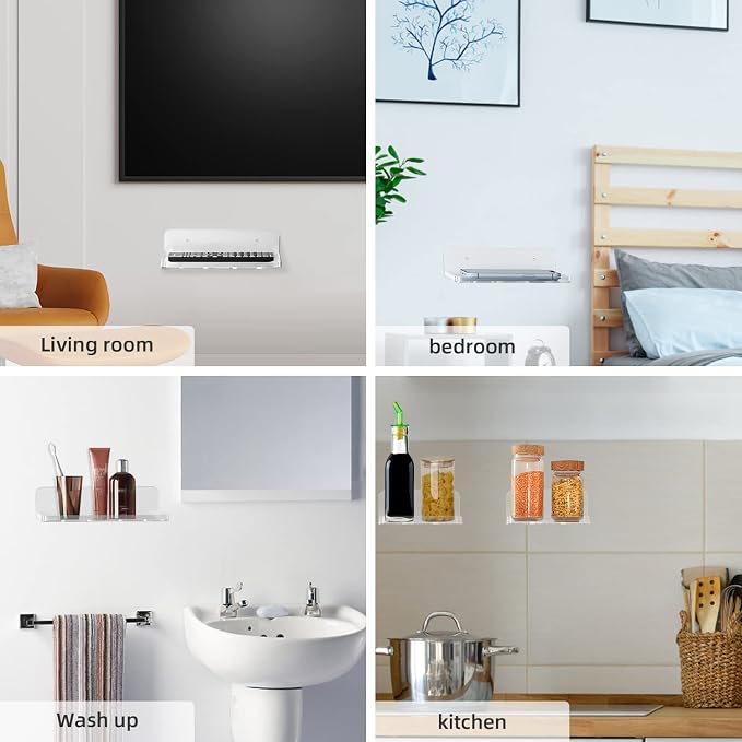 Acrylic Small Wall Mount Floating Camera Shelf 2 Pack Baby Monitor Holder, Echo Dot 5th Wall Mount Storage, Clear Mini Flexible Shelf for Bathroom, Bedroom, Kitchen
