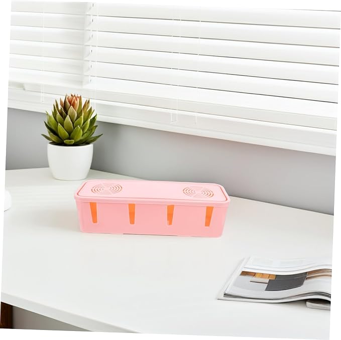 Veemoon Plug Socket Storage Box Pink Cable Organizer for Power Strips Adapters Chargers Easy to Conceal Cords Protects from Water Pets Lightweight and Static Design