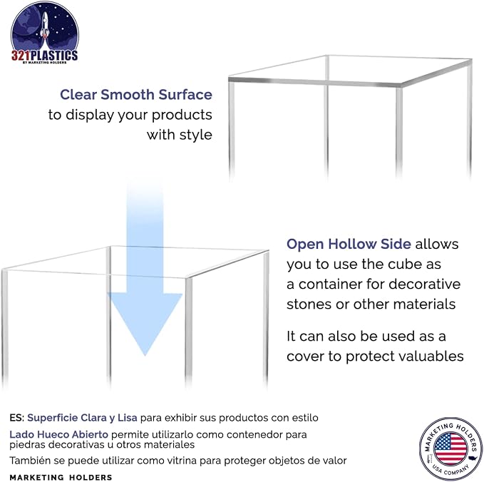 4" x 4" x 6" Clear Acrylic Display Box with One Open Side No Lid Versatile Rectangular Plexiglass Retail Product Riser or Merchandise Storage Bin by Marketing Holders