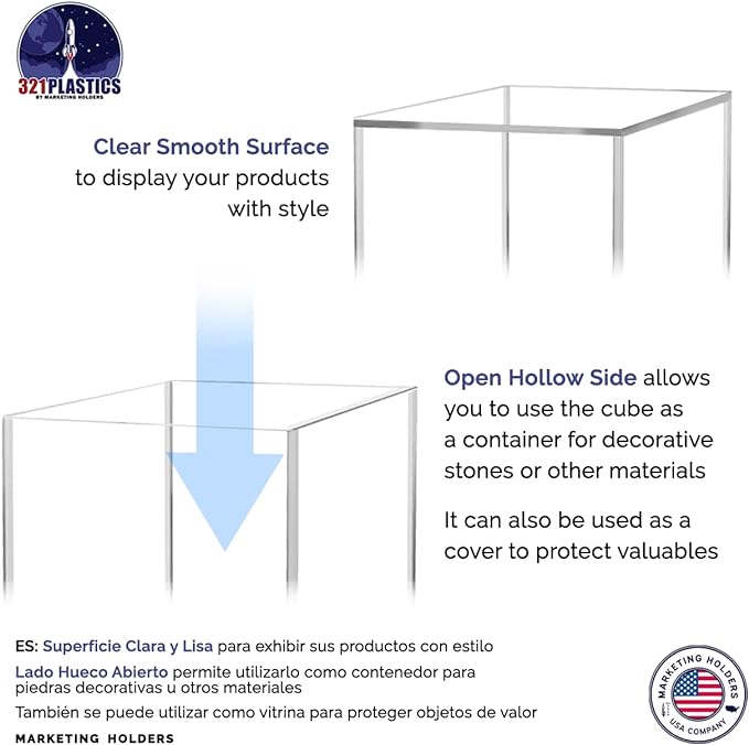 2 Pack 12" Acrylic Display Riser Box with One Open Side No Lid Versatile Clear Square Retail Merchandise Storage Bin or Product Platform No Assembly Required by Marketing Holders