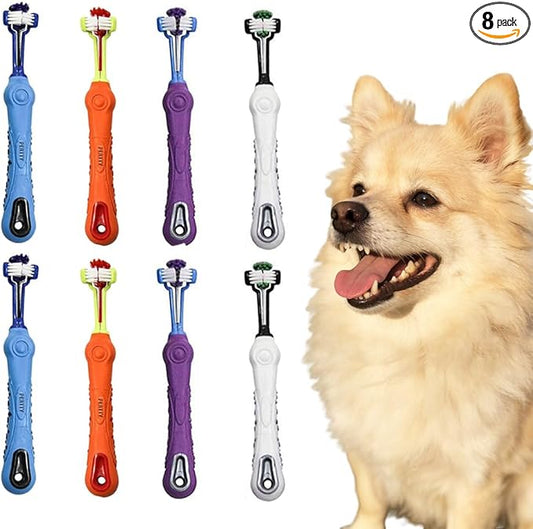 Orgrimmar 8 Pcs Three Sided Pet Toothbrush Dog Brush Addition Bad Breath Tartar Teeth Care Dog Cat Cleaning Mouth