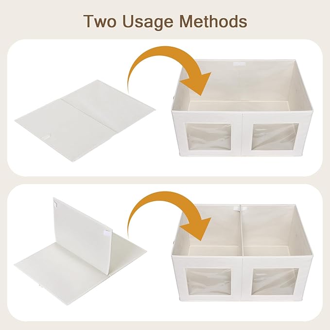 Univivi Large Fabric Storage Bins with Lids for Clothes 1 Pack, Beige | 24 x 17 x 12 In Foldable Storage Boxes with Handles, Clear Window, Closet Organizers for Home, Bedroom