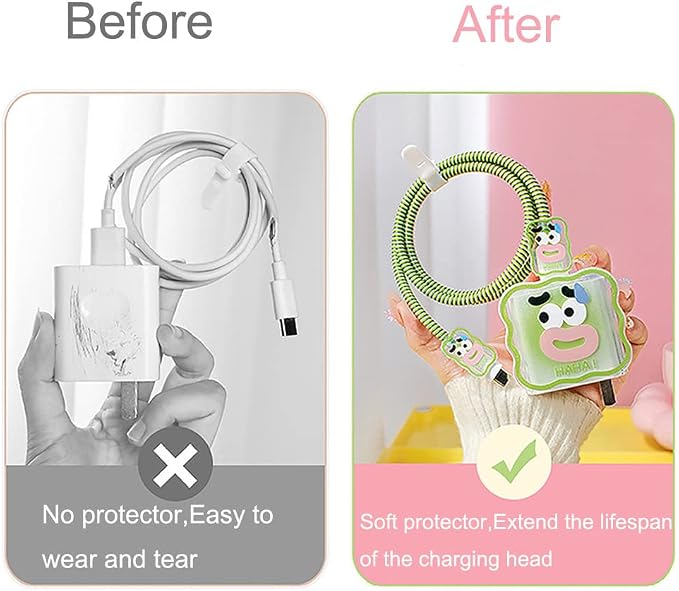 ZOSTLAND 5 in 1 DIY 18W 20W Heart Shape Protector Data Cable USB Charger Line Earphone Wire Saver Organizer Compatible with iPhone 11 12 13 14 15 Pro Max (Funny Green)