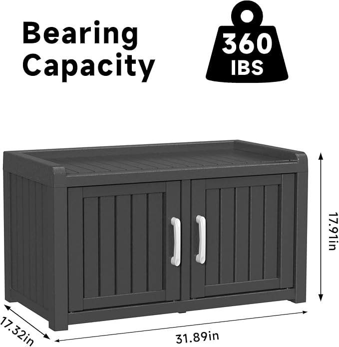ROJIK Shoe Cabinet Storage Bench Indoor Outdoor, Waterproof UV-Resistant Resin Entryway Furniture with Adjustable Shelves for Hallway, Living Room and Bedroom (Double Door, Classic Black)