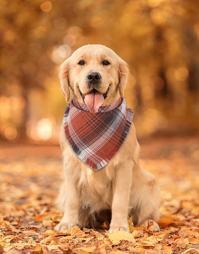 Fall Dog Bandana Autumn Thanksgiving Plaid Reversible Triangle Bibs Scarf