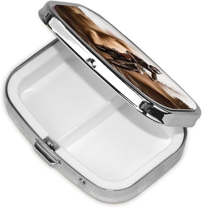 Motocross Pill Box 2 Compartment Medicine Pill Organizer Square Pill Case for Purse & Pocket Travel Pillbox Portable Metal Medicine Vitamin Fish Oil Organizer Unique Gift