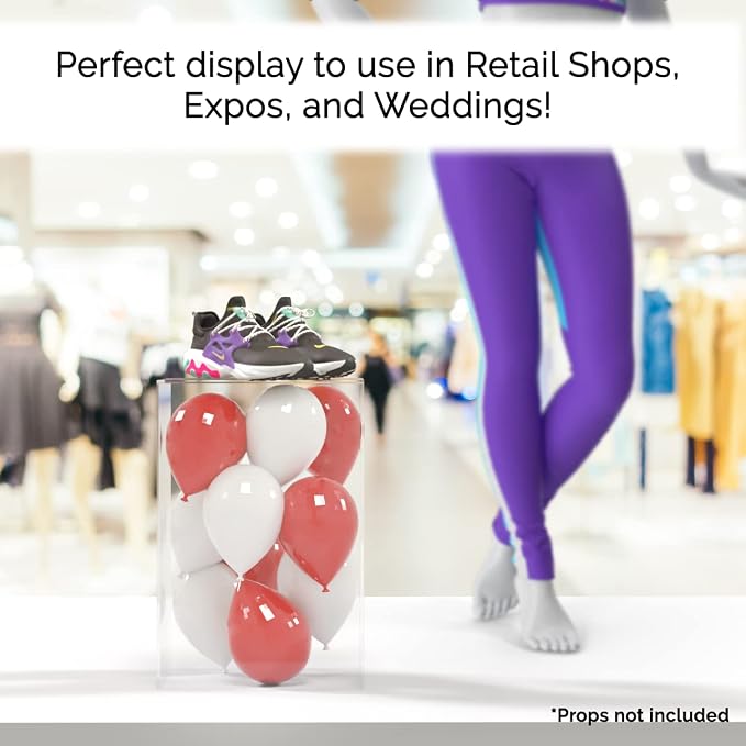 Clear Acrylic 12" x 12” x 19” Tall Display Box No Lid Hollow Pedestal 5 Sided Display Trinkets Flower Dust Cover Bin Collectible Items Elevated Multi Use Showcase No Assembly by Marketing Holders