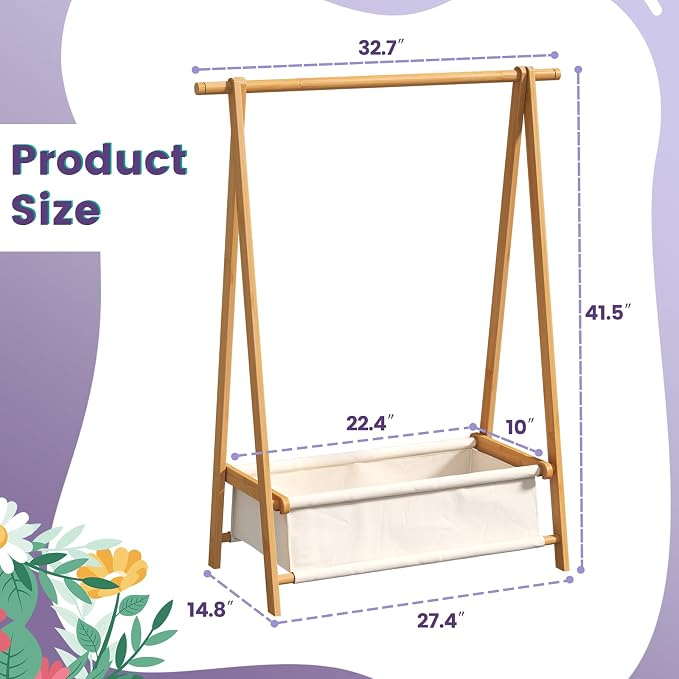 Clothing Rack, Coat Rack Freestanding for Hanging Clothes, Dress up Rack with Storage Basket,Closet Organizer for Hanging Clothes (Short)