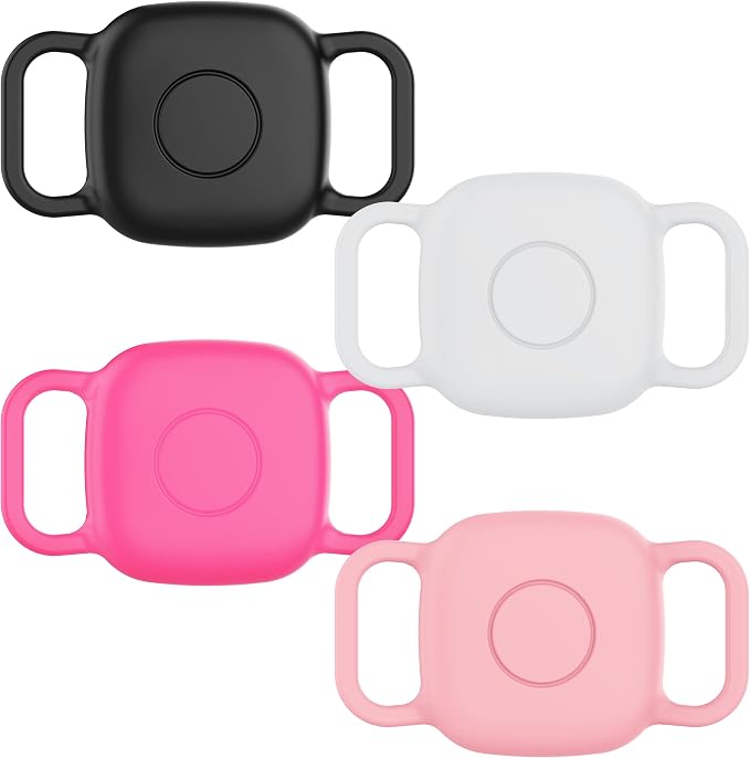 DDJ Waterproof Dog Collar Holder for Life360 Tile Mate Tracker, 4-Pack Durable Silicone Cover, Anti Lost for Tile Tracker Case for Cat & pet Collars, Easy Installation, Black, Pink Punch, White, Pink