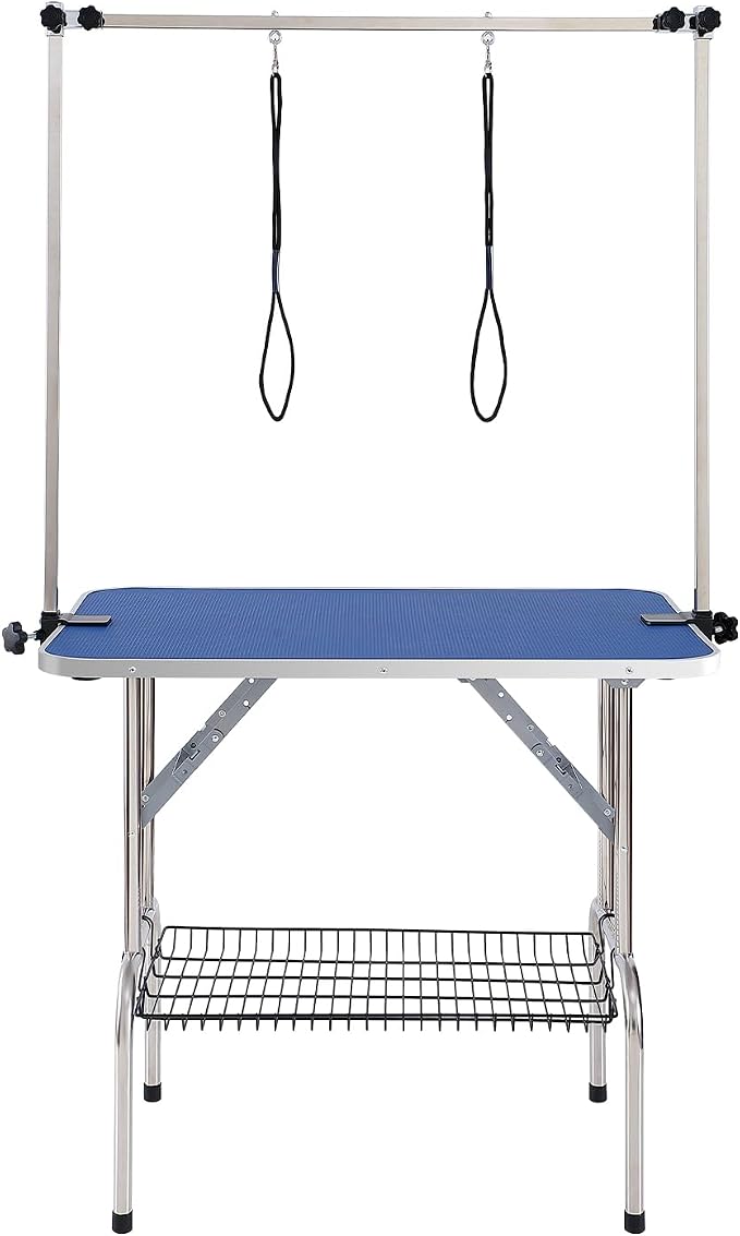 VEVOR Pet Grooming Table, 36 x 24 Inch with 2 Height Adjustable Arms, 330LBS Static Weight Capacity, Foldable Dog Groom Station with No-Sit Haunch Holder with Grooming Loop, for Medium and Small Dogs