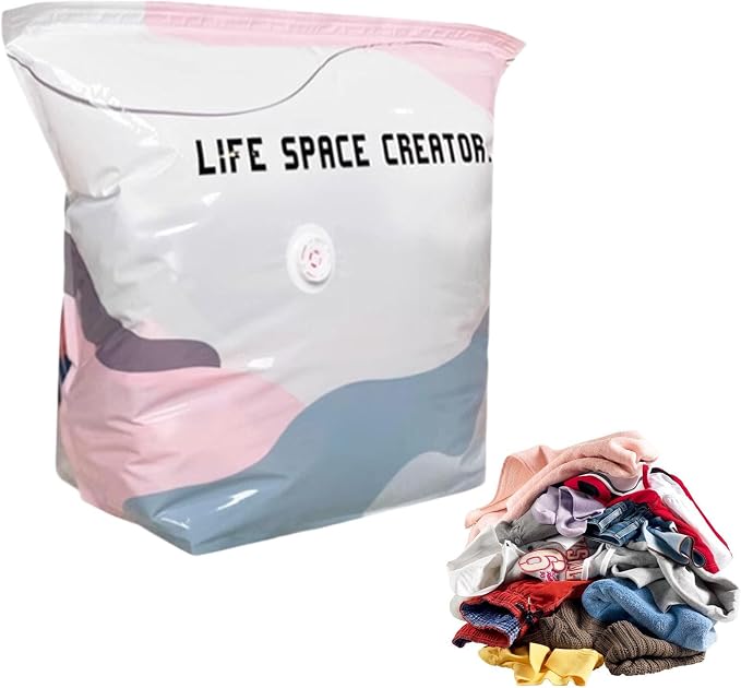 No-Pump Vacuum Storage Bags,Large Cube Vacuum Seal Bags,Press & Seal Reusable Space Saver Bags,Air Tight Compression Storage Bags for Clothes, Comforters,Blankets, Bedding,Travel (M-1PCs)