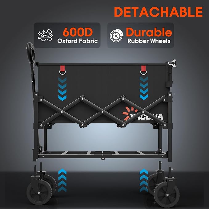 Yozoia Wagons Carts Foldable,120L Collapsible Wagon Cart with Wheels,Black | Foldable, Lightweight, Portable, Simple Installation, for Camping Shopping Beach Garden Sports