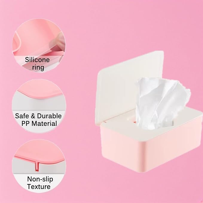 Wipes Dispenser Set,1 Wipe Box & 2 Portable Pouches | Refillable Reusable Large Wet Wipe Holder, Flushable Wipes Case Bathroom Wipes Container for Pet Nursery Kitchen Office