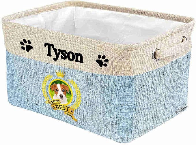 Custom Name Collapsible Dog Toy Storage Basket Bin World's Best Dog Lovely Jack Russell Terrier Foldable Pet Toy Box Closet Shelf Baskets Organizer for Bedroom Home Dog Cat with Handles Blue