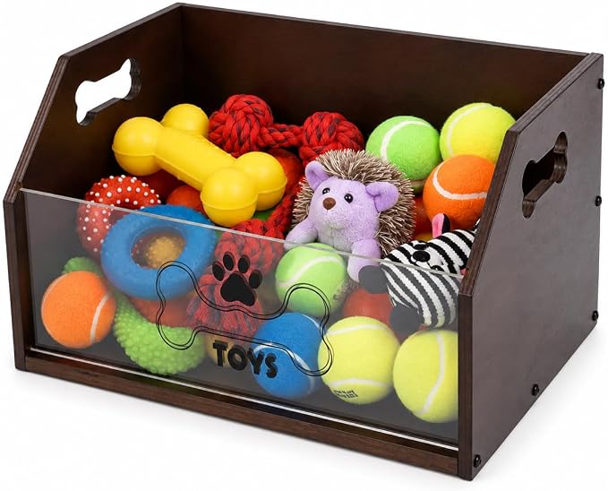 Pethiy Dog Toy Box,Wooden Pet Toy Storage Box, Pet Toy Organizer Basket | Toy bin for dogs large Dog Toy organizer pet toy storage for Collars and Pet Supplies,Living Room