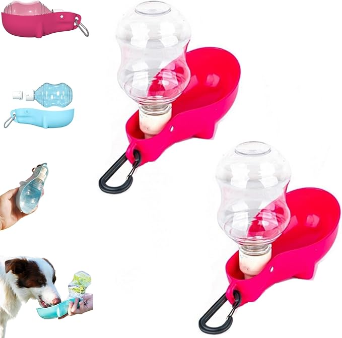 Foldable Pet Water Bottle for Travel, 2 in 1 Portable Dog Water Bottle, Travel Dog Bowls with Food Container, Leak-Proof & Compact Dog Travel, Foldable Pet Water Bottle (Rose-2PCS)