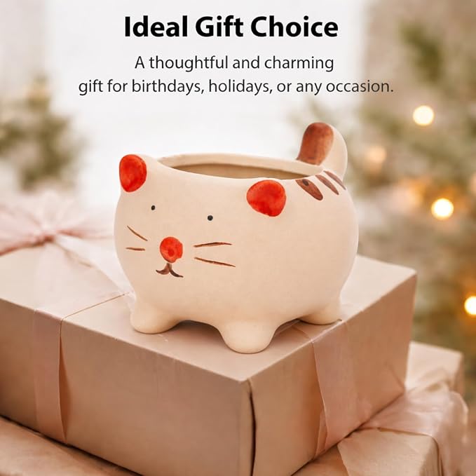 Ceramic Cat Shaped Pen Pencil Holder for Desk Decoration Accessories Cat Decor Makeup Brush Pen Cups Office School Ideal Gifts for Women, Mom or Birthdays