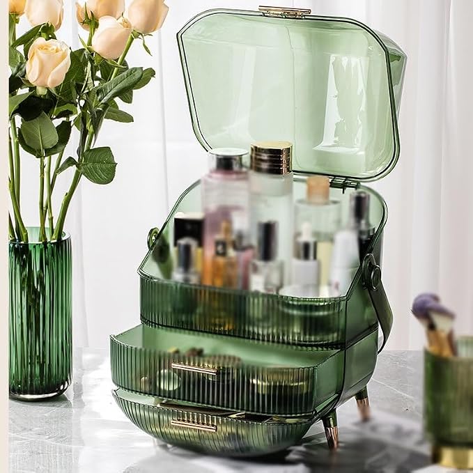 Storage Box Transparent Large Makeup Organizer Drawers Portable Handle Waterproof Dustproof