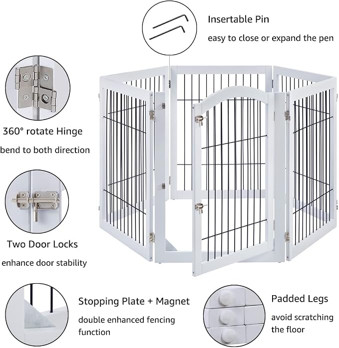 unipaws 144" Extra Wide Dog Gate and Pet Playpen with Walk Through Door