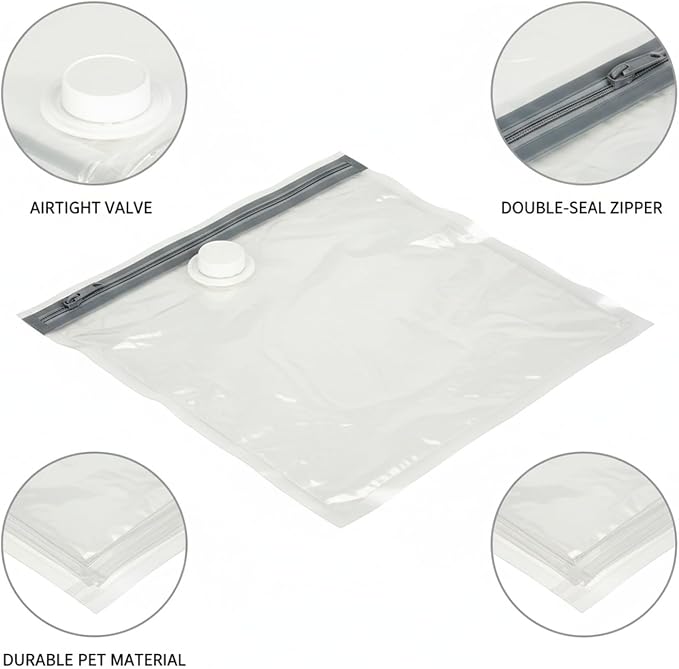 Vacuum Storage Bags for Clothes and Bedding, Clear Space Saver Bags with Valve, Reusable Compression Organizer (1 Pack)