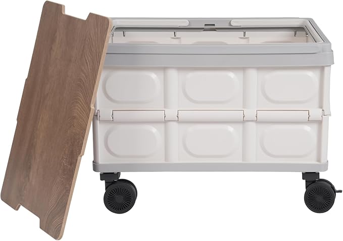 Foldable Crate Cart, 14.53 Gal Portable Wheeled Tote Basket Shopping Storage Trolley Case with 4 360° Rotatable Wheels & Long Handle Capacity 35 Kg/77.16 Lbs for Both Outdoor and Indoor (Grey)