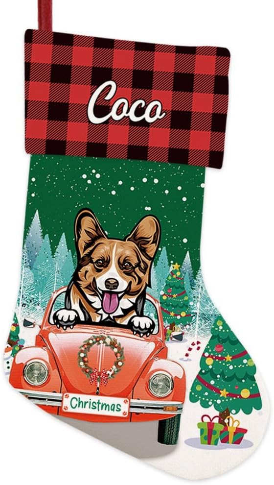 Personalized 1 Pack Christmas Stocking Funny Pembroke Welsh Corgi Dog Stocking Christmas Tree Winter Fireplace Holiday Decoration 14"
