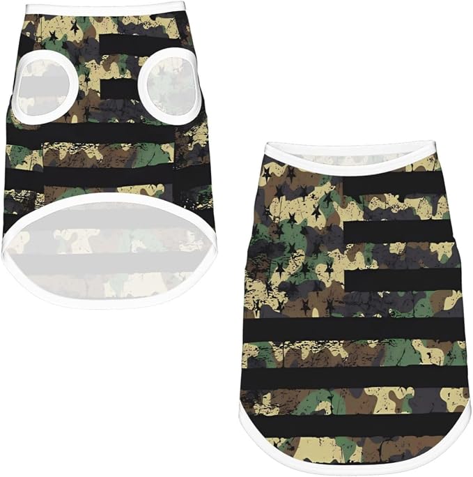 Camo American Flag Dog Shirts Sleeveless Puppy Cotton T-Shirts