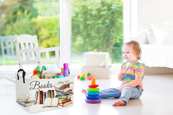 Sanjiaofeng Rectangular Kids Basket Book Storage Bins,Boys and Girls Storage Basket with Handles.Clothers,Toys,Books,Kid's Gifts Bins. (Book)