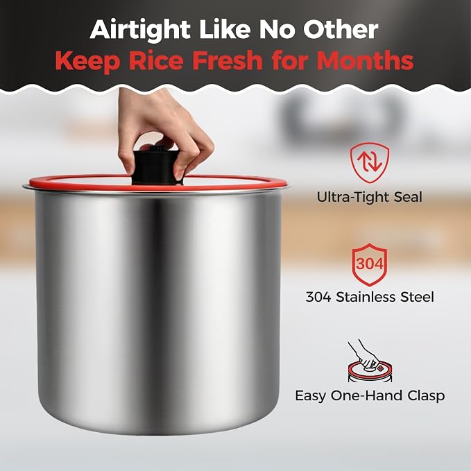 Umimile 304 Stainless Steel Airtight Food Storage Container – 10L (2.6Gal) Metal Canister with Clear Lid, 0.8mm Thick, Silicone Plug Release & Removable Gasket – for Rice, Flour, Pet Food (13L)