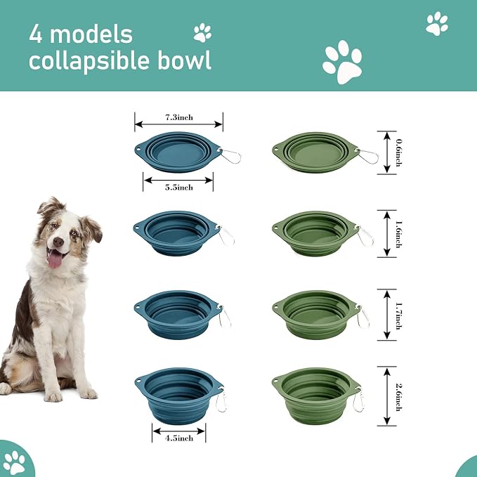 2 Pack Silicone No Spill Collapsible Travel Dog Feeding Bowls | Food-Grade Silicone, BPA Free, Travel Pet Bowls, with Carabiner Clip for Hiking, Durable & Quality, Dishwasher Safe