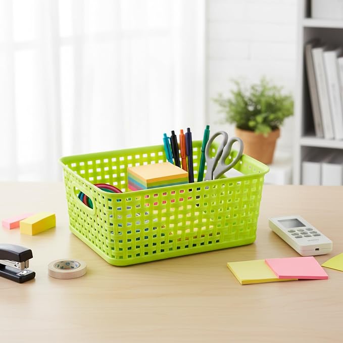 Plastic Storage Woven Basket Bins, 6 Packs