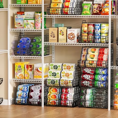 Stacking Can Dispensers 3 Tier with 3 Divider, Large Pantry Can Organizer, Beverage Drink Pop Soda Can Storage Basket, Can Holders for Pantry, Canned Food Rack Wire Bins for Kitchen Cabinet (3-Pack)