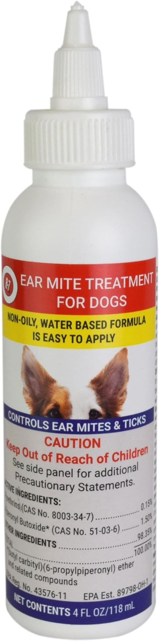 Miracle Care R7 Ear Mite Treatment for Dogs, 4 Ounce, Controls Ticks and Mites