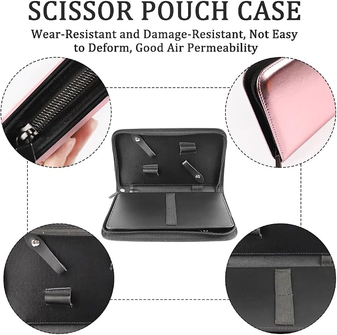 Scissor Pouch Bag Salon Scissors Storage Case Holder for Hairdressers, Barber Pouch Cases Comb Scissor Holder Holster Bag for Salon Hair Stylist and Pet, PU Leather (V-009-SC-Pink)
