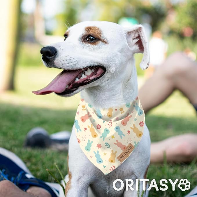 Easter Dog Bandanas, 2-Pack Triangle Reversible Bunny Eggs Pet Scarves, Premium Fabric, Bandana for All Boys Girls Dogs (Classic, One Size)