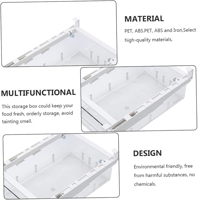 Transparent Pet Refrigerator Drawer Storage Box Retractable Food Organizer for Fruits and Vegetables Space-saving Design Easy to Clean Eco-friendly Beige