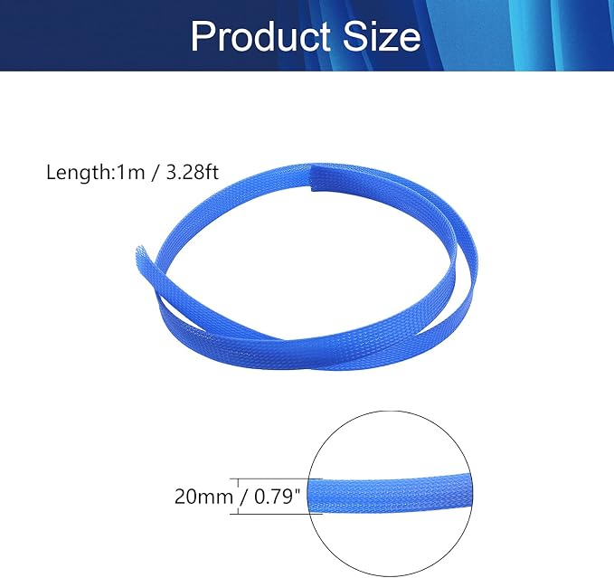 Jutagoss PET Expandable Braided Cable Sleeve, 3.28ft - 0.79 inch Blue Cable Management Sleeve, Wire Loom Tube Cord Protector for USB Cable, Power Cord, Audio Video and More, 1Pc
