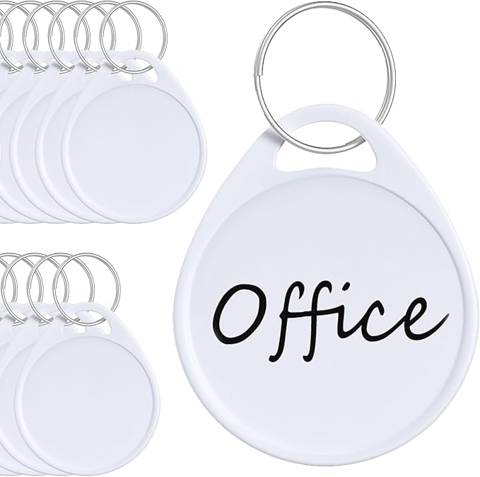 Uniclife 1.5 Inch Tough Plastic Key Tags Sturdy Round White Item Identifiers with Blank Paper Label Stickers and Split Rings, 200 Pack