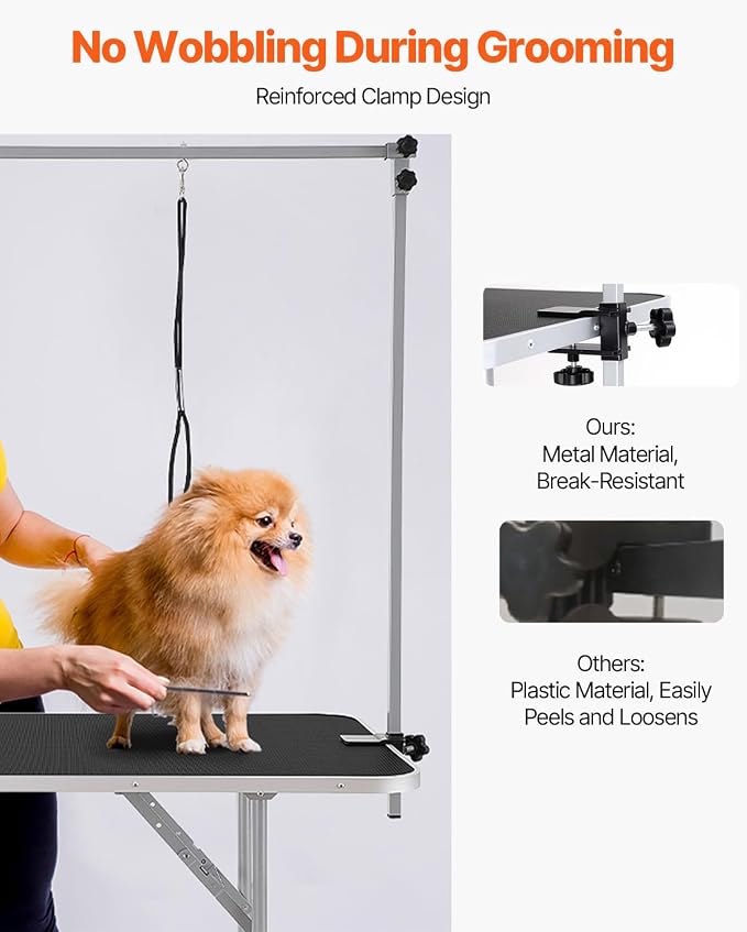 VEVOR Pet Grooming Table, 46 Inch Grooming Station with 2 Height Adjustable Arms, 330LBS Static Load Capacity, Foldable Dog Groom Station with No-Sit Haunch Holder with Loop, for Medium/Small Dogs