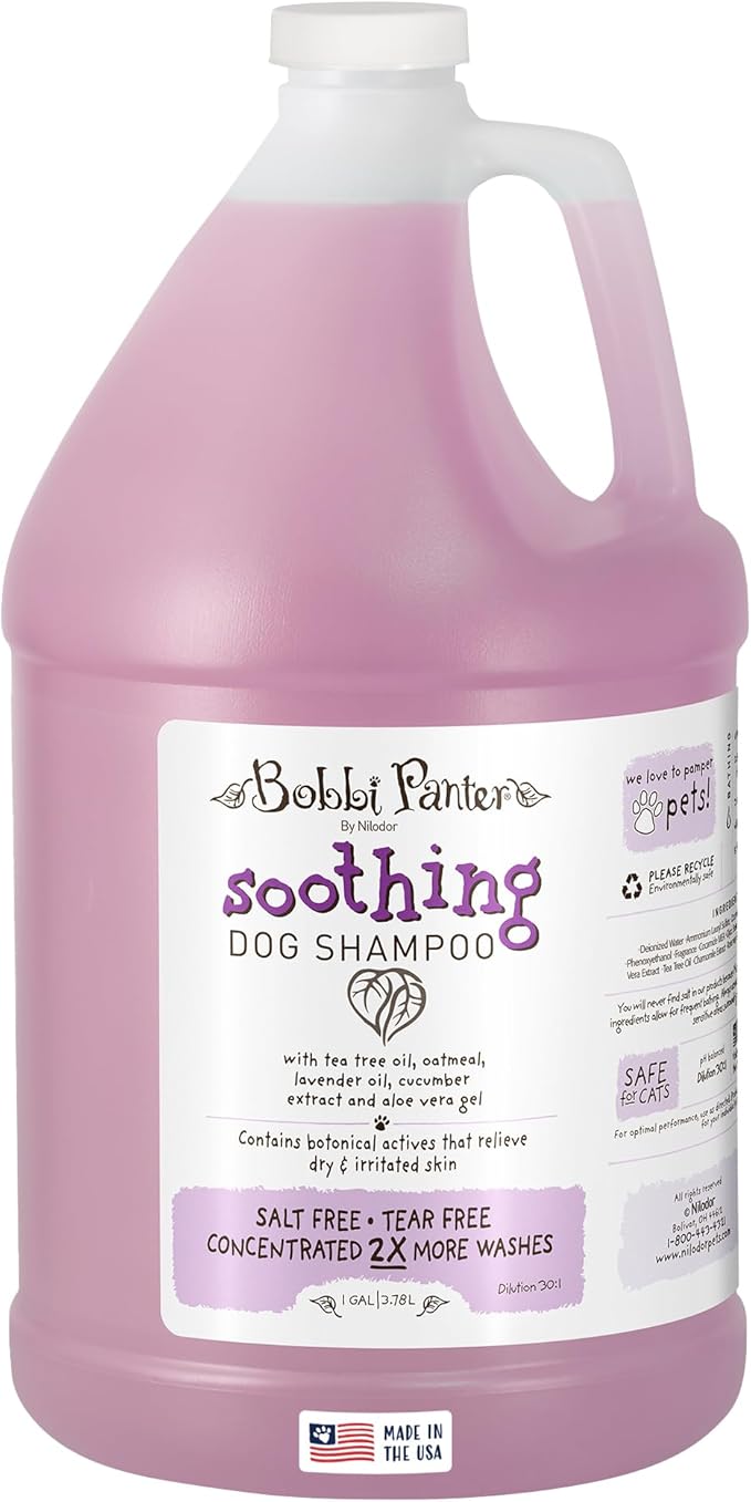 Bobbi Panter Soothing Dog Shampoo Tea Tree, Lavender, Cucumber & Oat Protein – Natural Formula for Sensitive Skin & Irritation Relief, Tear-Free, 30:1 Concentrate, Made in USA, 1 Gallon