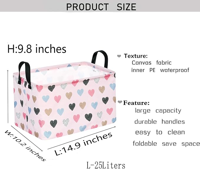 Kid Clothes Storage Basket Gift Shelf Basket Toy Storage Bin, Nursery Basket Organizer Box for With Handles for Room Deco Heart Valentine's Basket