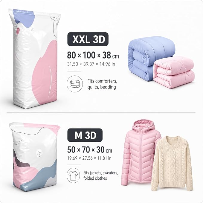 No Pump Vacuum Storage Bags, 3D Space Saver Bags for Clothes, Blankets, Bedding & Comforters, Reusable Vacuum Seal Storage Bags for Moving & Seasonal Storage (L-4PCS)