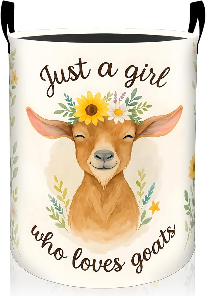 Goat Floral Laundry Basket, Cute Farm Animal Flower Oxford Cloth Dirty Clothes Collapsible Hamper for Room Decor, Country Gifts, Toy Organizer 19.7 x 15.7 Inches for Bedroom Bathroom Dorm