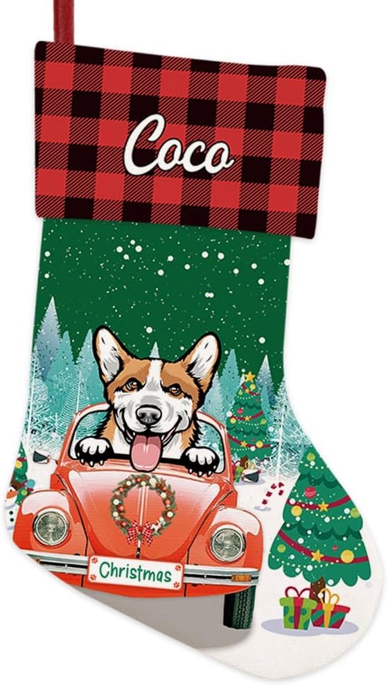 Personalized 1 Pack Christmas Stocking Cute Pembroke Welsh Corgi Dog Stocking Christmas Tree Winter Fireplace Holiday Decoration 14"