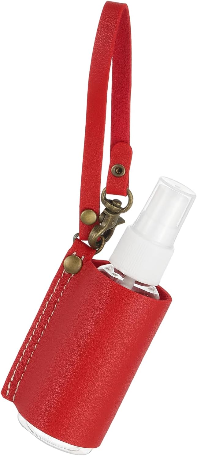 uxcell Travel Empty Spray Bottles with Leather Bag Holders, 30ml Refillable Leakproof Bottle Travel Size, Portable Hand Soap Containers for Cosmetic Perfume Air Freshener,Red