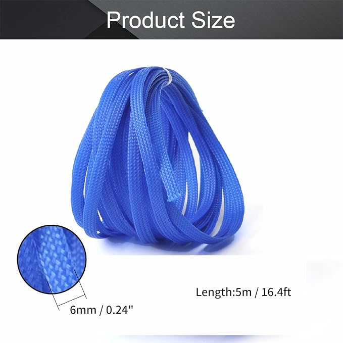 Othmro 16.4ft PET Flexible Expandable Braided Cable Sleeve 0.23inch Width Wire Loom Sleeving and Organizer Flexible Wire Mesh Sleeve for TV Audio PC Cords from Pets Chewing Blue