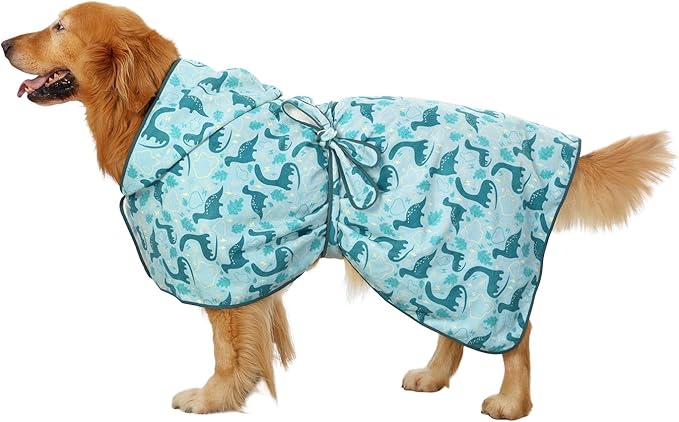 HDE Dog Bathrobe Super Absorbent Quick Drying Puppy Towel Wrap Coat Adjustable After Bath Robes with Hood for Dog Sizes S-XXL Dinosaurs XL