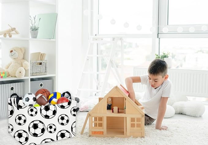 Essme Rectangular Soccer Basket Kids Storage Box,Boys Storage Bins Organizer with Handles for Room Decor, Kids Basket,Shelf Basket.(Soccers)
