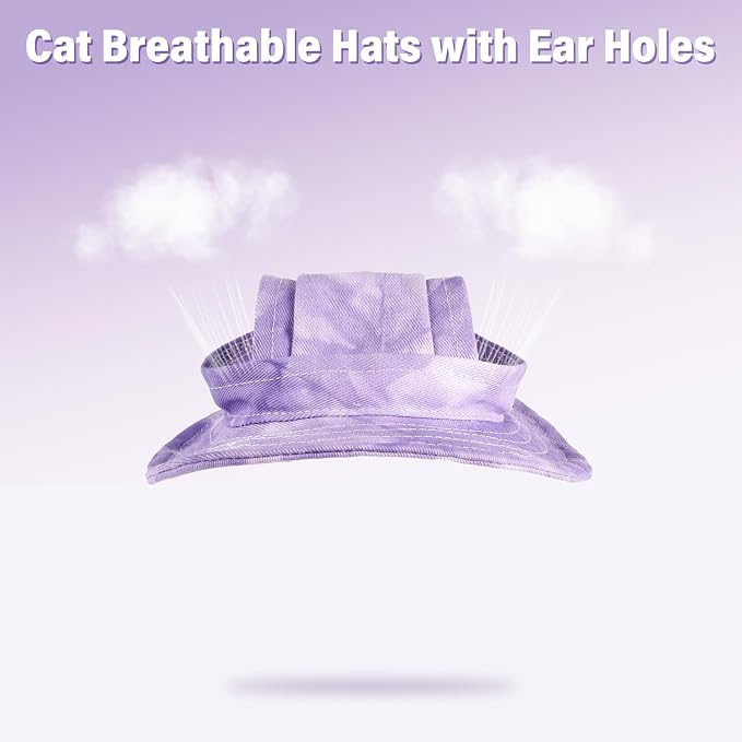 DENTRUN Cat Bucket Hat with Ear Hole, Cotton Birthday Bonnet for Small Pets | Breathable cotton, Adjustable Secures fit, For birthday Party, For small cats, daily cute photos